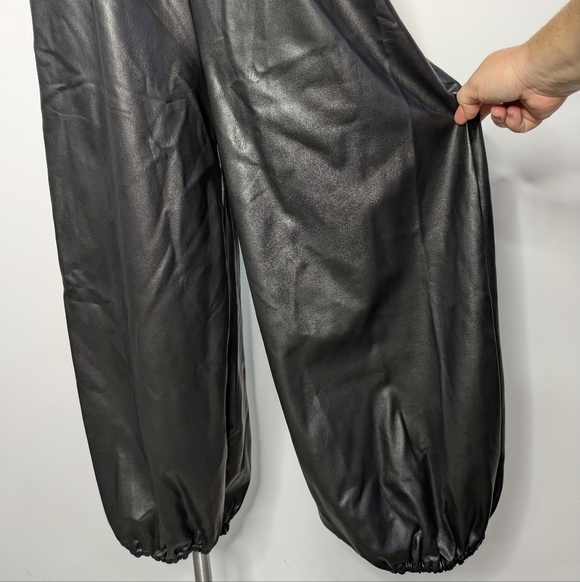 NWT Anthro Black Faux Leather Smocked Balloon Pant Jumpsuit M - Picture 3 of 13